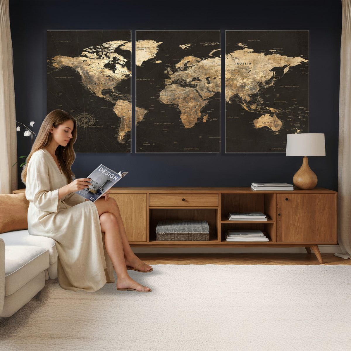 70985630-MGV-CV-36X24 - Framed World Map with Pin Canvas Print – Detailed World Map