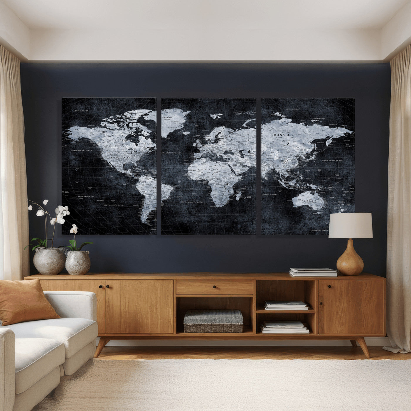 86893704-MGV-CV-36X24 - World Map Wall Art Canvas Print, Modern Decorative Framed Map Artwork Prints for Living Room, Office, Bedroom Wall Decor