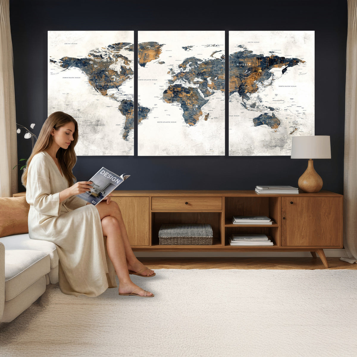 52451147-MGV-CV-36X24 - World Map Wall Art Canvas Print for Office Wall Decor