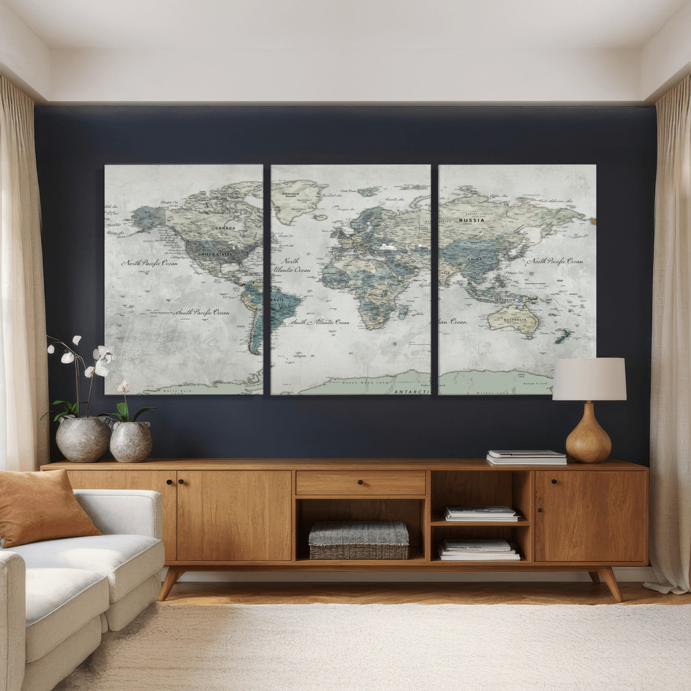 91132939-MGV-CV-36X24 - World Map Wall Art Canvas Print, Modern Decorative Framed Map Artwork Prints for Living Room, Office, Bedroom Wall Decor