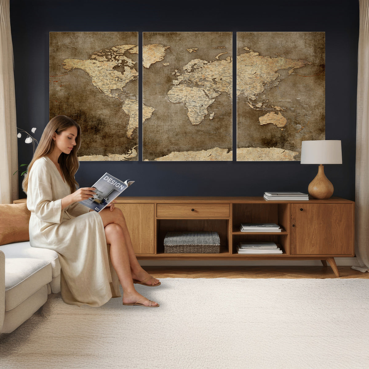 35847542-MGV-CV-36X24 - Dark Vintage World Map Canvas Wall Art Print, Antique Map