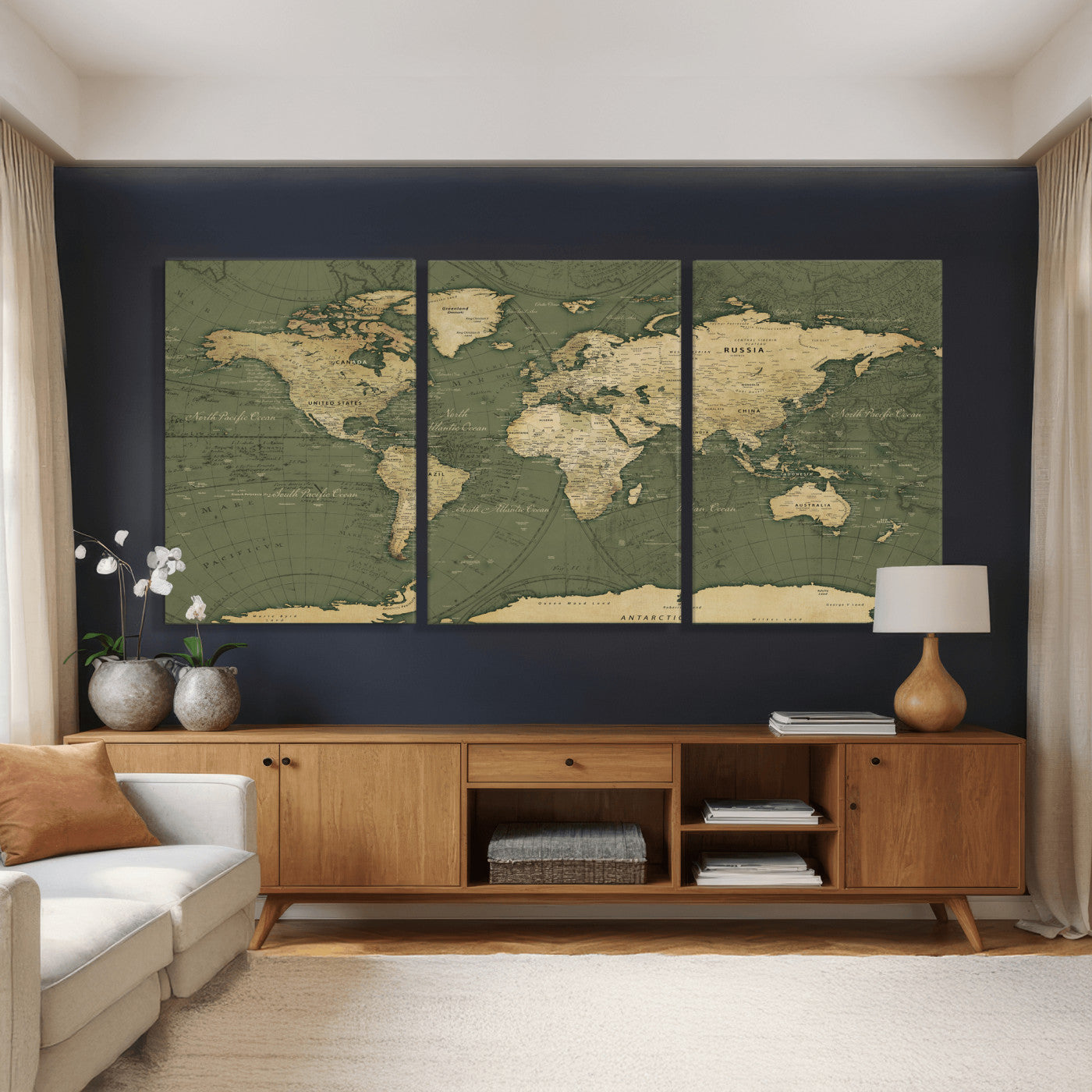 75846040-MGV-CV-36X24 - World Map Wall Art Canvas Print, Modern Decorative Framed Map Artwork Prints for Living Room, Office, Bedroom Wall Decor
