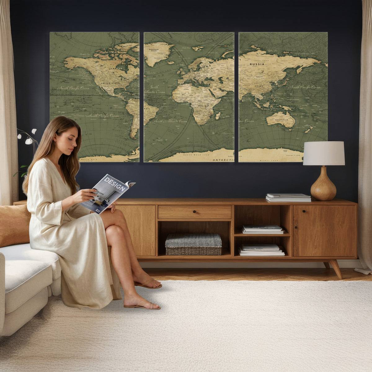 75846040-MGV-CV-36X24 - Large World Map Canvas Wall Art Print for Study Room Decor -
