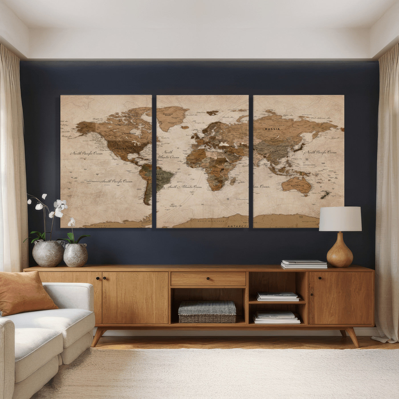 40064188-MGV-CV-36X24 - World Map Wall Art Canvas Print, Modern Decorative Framed Map Artwork Prints for Living Room, Office, Bedroom Wall Decor