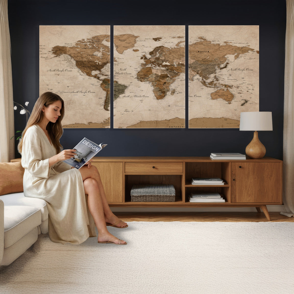 40064188-MGV-CV-36X24 - World Map Wall Art Canvas Print, Modern Decorative Framed Map Artwork Prints for Living Room, Office, Bedroom Wall Decor