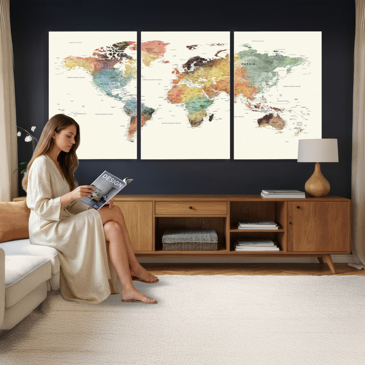 64206059-MGV-CV-36X24 - Framed World Map Wall Art Canvas Print for Living Room and Study Room