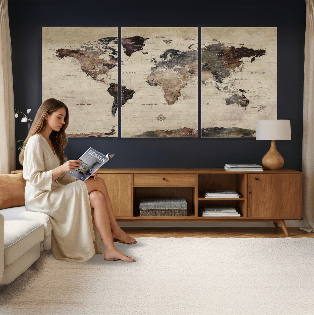 60560672-MGV-CV-36X24 - World Map Wall Art Canvas Print, Modern Decorative Framed Map Artwork Prints for Living Room, Office, Bedroom Wall Decor