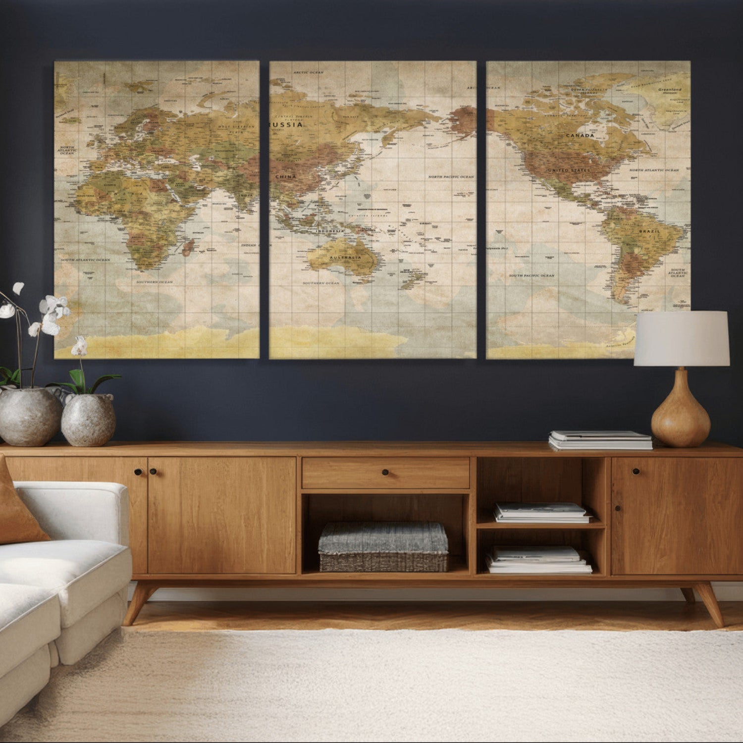 22305205-MGV-CV-36X24 - World Map Wall Art Canvas Print, Modern Decorative Framed Map Artwork Prints for Living Room, Office, Bedroom Wall Decor