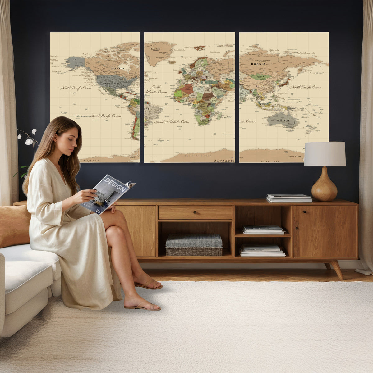 31407854-MGV-CV-36X24 - World Map Wall Art Canvas Print, Modern Decorative Framed Map Artwork Prints for Living Room, Office, Bedroom Wall Decor