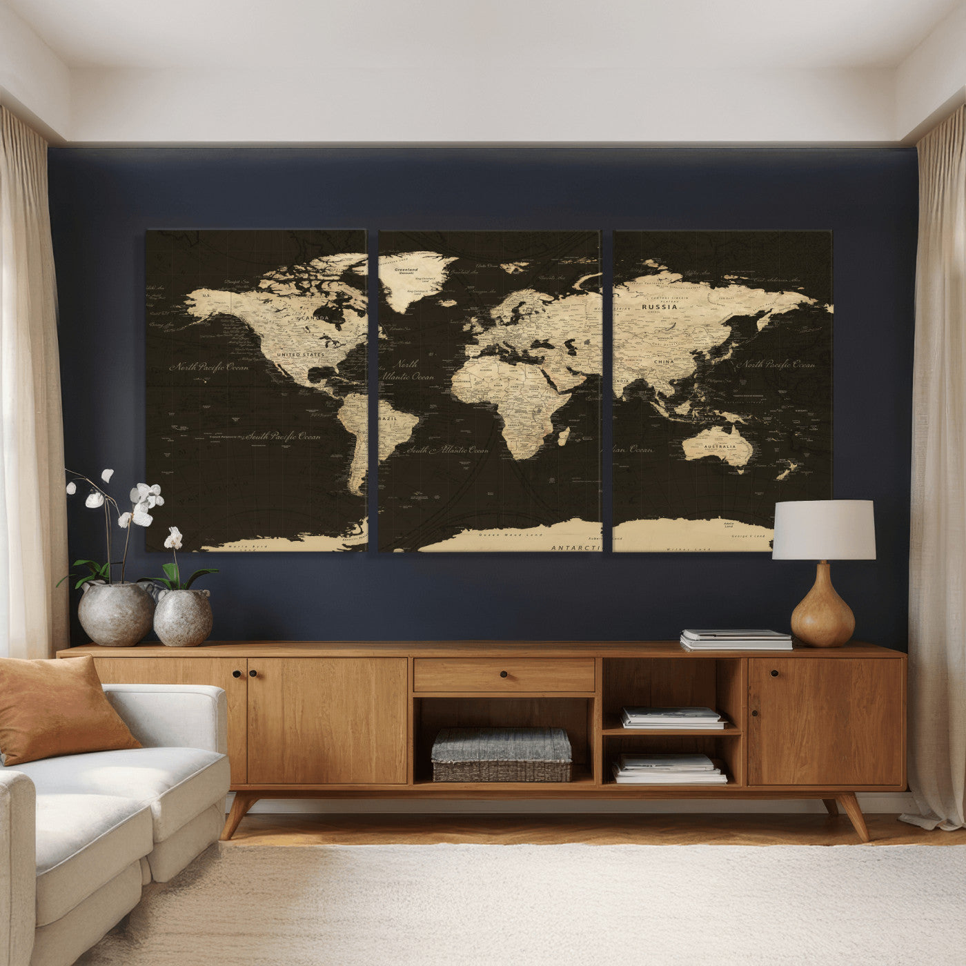 89024244-MGV-CV-36X24 - World Map Wall Art Canvas Print, Modern Decorative Framed Map Artwork Prints for Living Room, Office, Bedroom Wall Decor