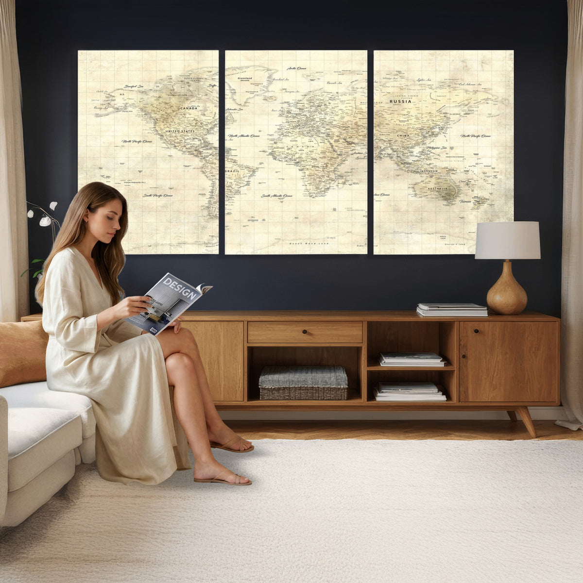 17101439-MGV-CV-36X24 - World Map Wall Art Canvas Print, Modern Decorative Framed Map Artwork Prints for Living Room, Office, Bedroom Wall Decor