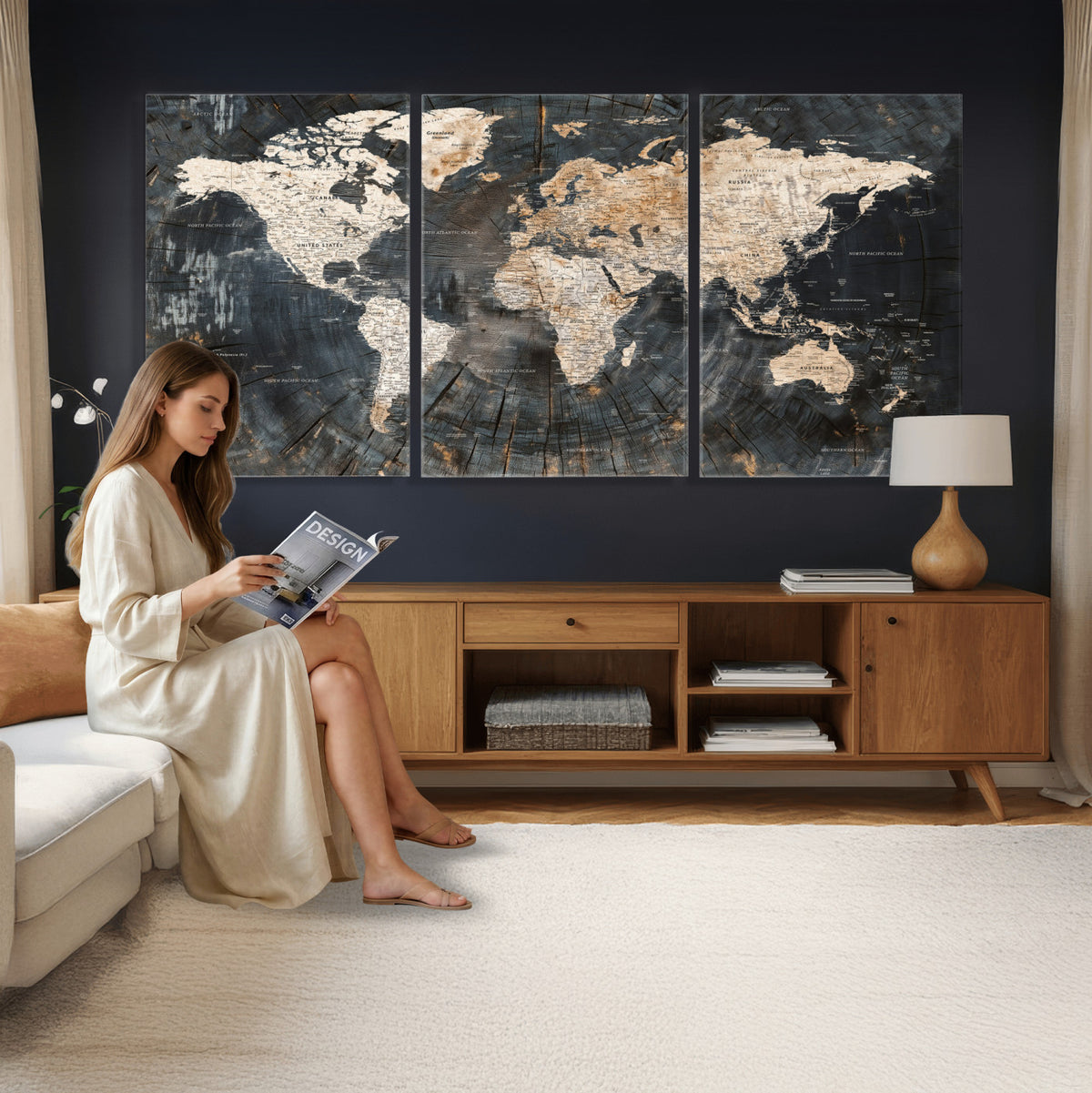 89162112-MGV-CV-36X24 - World Map Wall Art Canvas Print, Modern Decorative Framed Map Artwork Prints for Living Room, Office, Bedroom Wall Decor