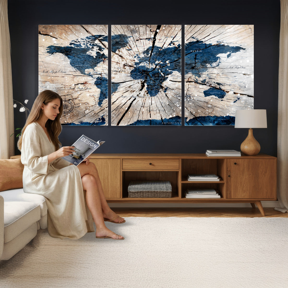 19478704-MGV-CV-36X24 - World Map Wall Art Canvas Print, Modern Decorative Framed Map Artwork Prints for Living Room, Office, Bedroom Wall Decor