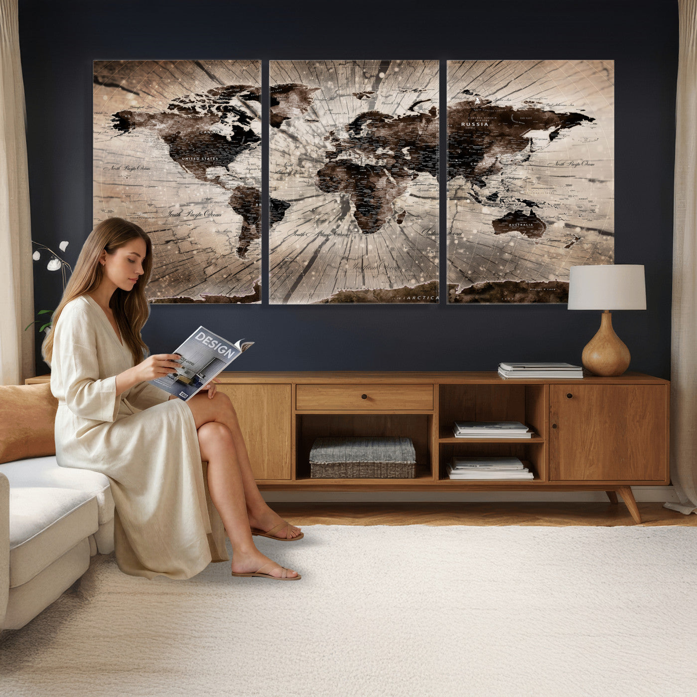 94623295-MGV-CV-36X24 - World Map Wall Art Canvas Print, Modern Decorative Framed Map Artwork Prints for Living Room, Office, Bedroom Wall Decor