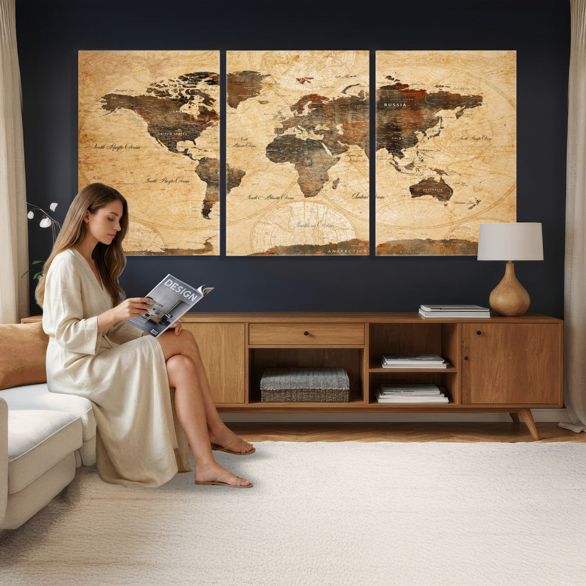 63156625-MGV-CV-36X24 - World Map Wall Art Canvas Print, Modern Decorative Framed Map Artwork Prints for Living Room, Office, Bedroom Wall Decor