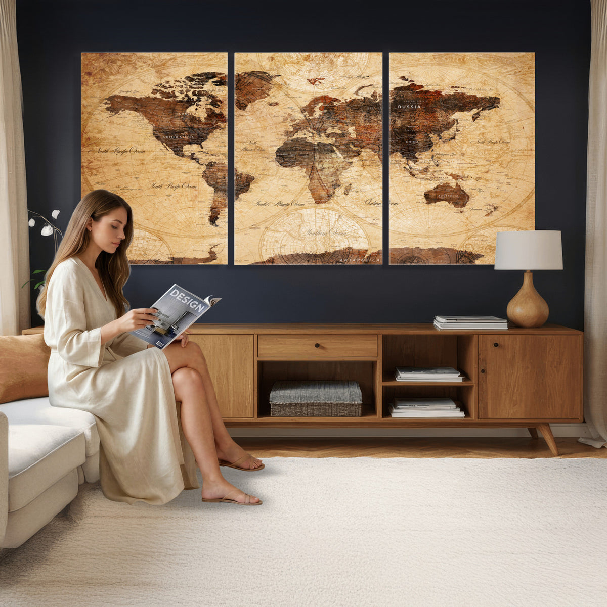 40760475-MGV-CV-36X24 - World Map Wall Art Canvas Print, Modern Decorative Framed Map Artwork Prints for Living Room, Office, Bedroom Wall Decor
