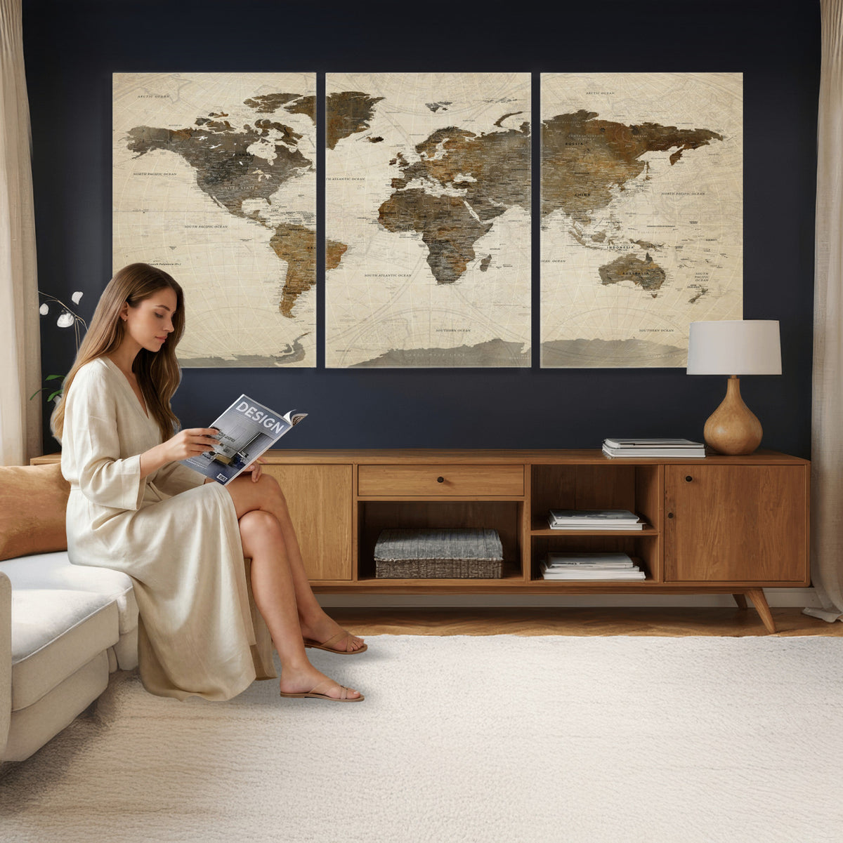 49623468-MGV-CV-36X24 - World Map Wall Art Canvas Print, Modern Decorative Framed Map Artwork Prints for Living Room, Office, Bedroom Wall Decor