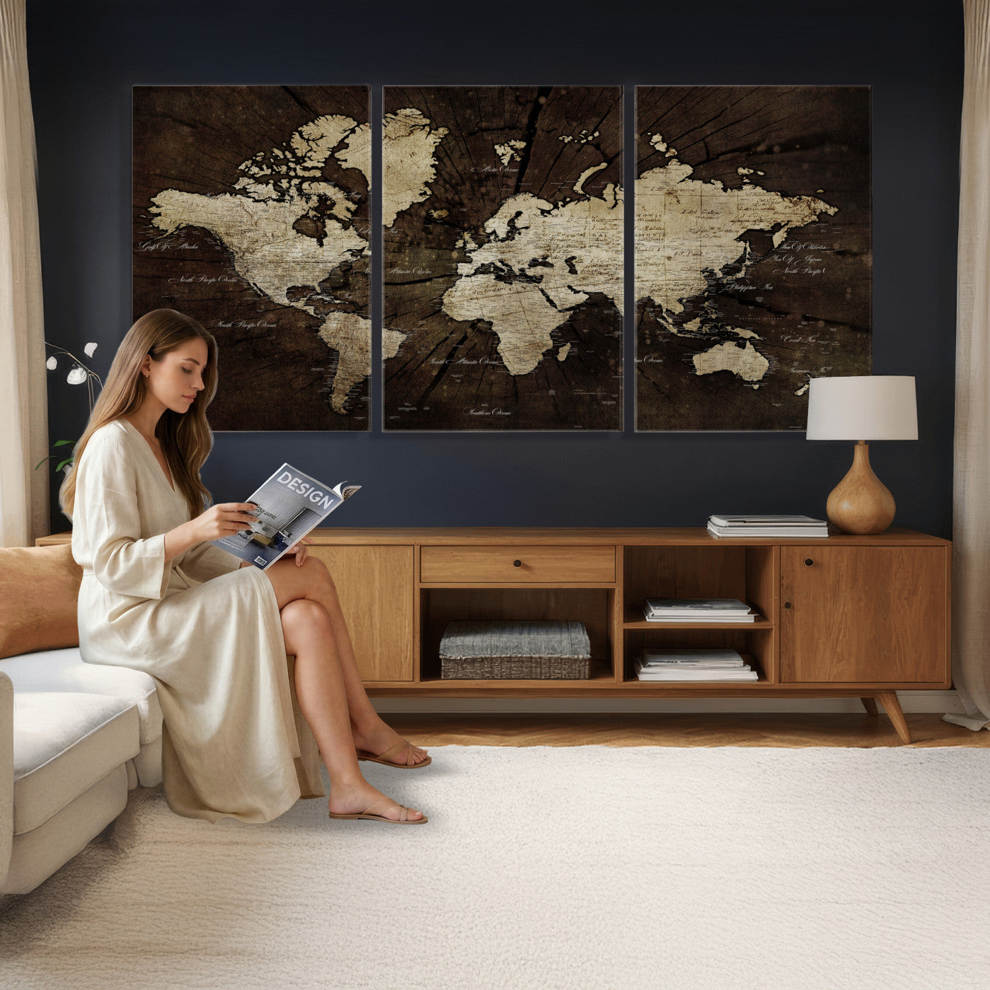 40991509-MGV-CV-36X24 - World Map Wall Art Canvas Print, Modern Decorative Framed Map Artwork Prints for Living Room, Office, Bedroom Wall Decor