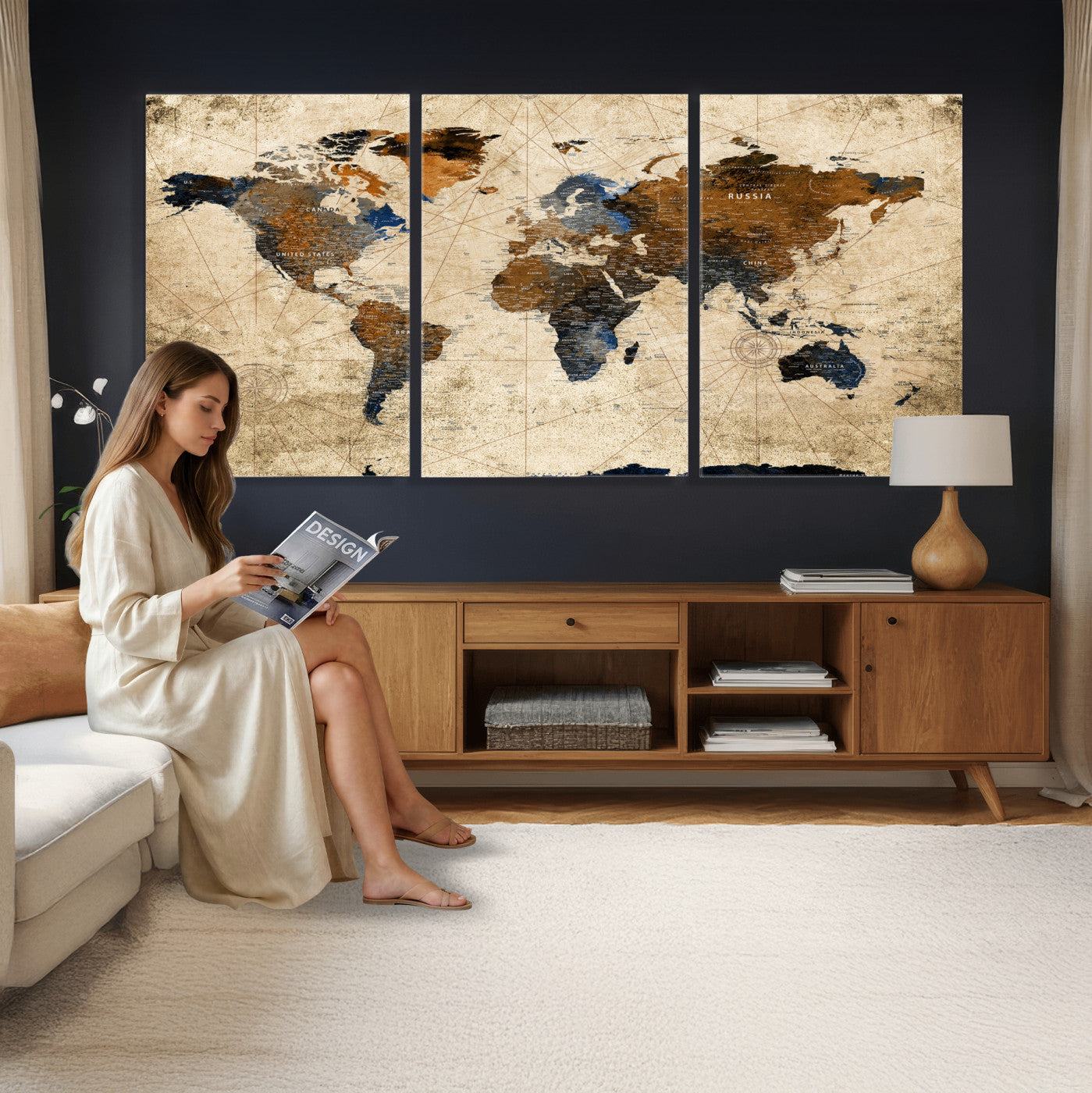 27163414-MGV-CV-36X24 - World Map Wall Art – Rustic Earth Tone Canvas Print, Antique