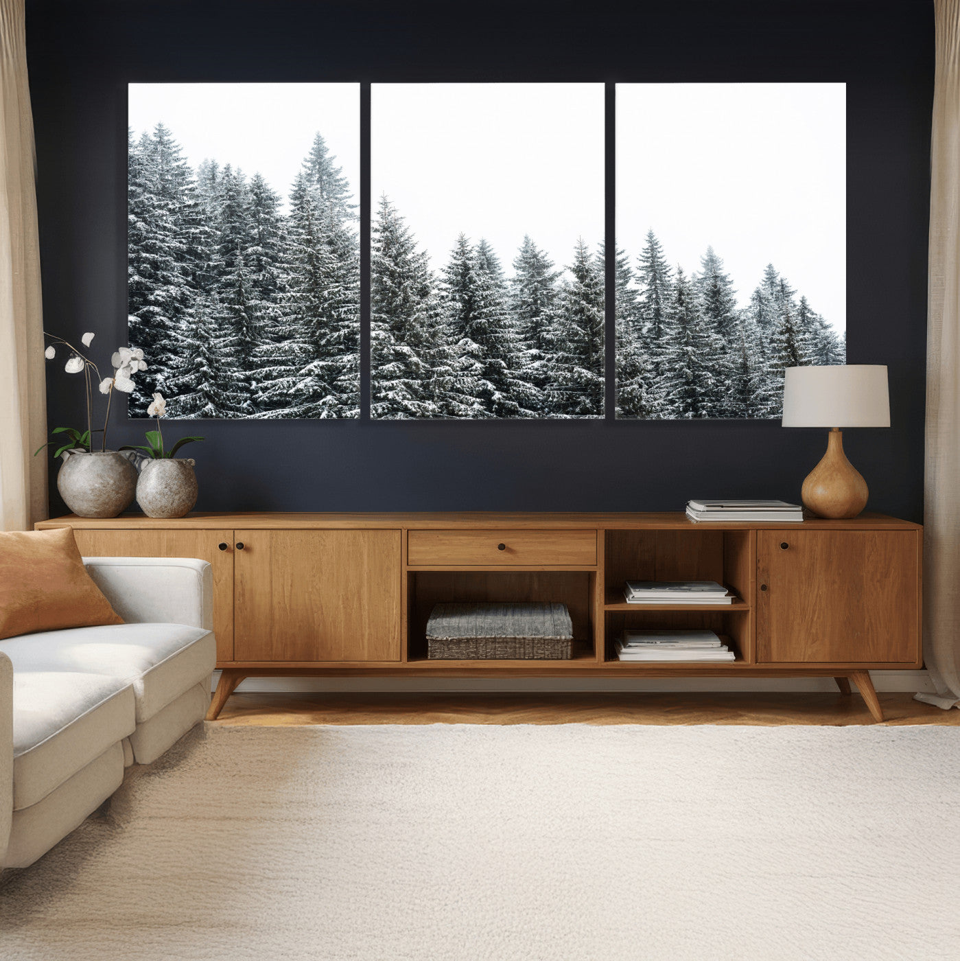 69566941-MGV-CV-36X24 - Misty Mountain Forest Canvas Print, Foggy Pine Trees Nature Wall Art, Framed Canvas Ready to Hang