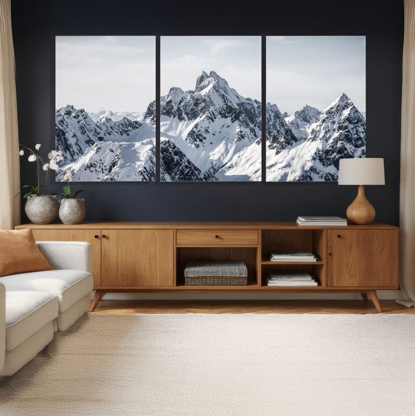 33126265-MGV-CV-36X24 - Snowy Mountain Range Canvas Print, Alpine Peaks Landscape Wall Art, Framed Canvas Ready to Hang