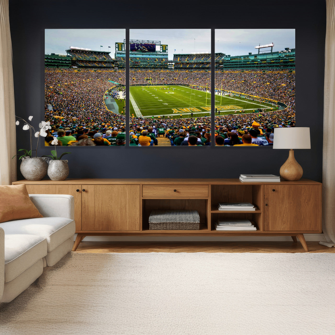 56521752-MGV-CV-36X24 - Green Bay Packers Stadium Wall Art Canvas Print, Lambeau Field Football Stadium Artwork, Framed Wall Art Ready to Hang