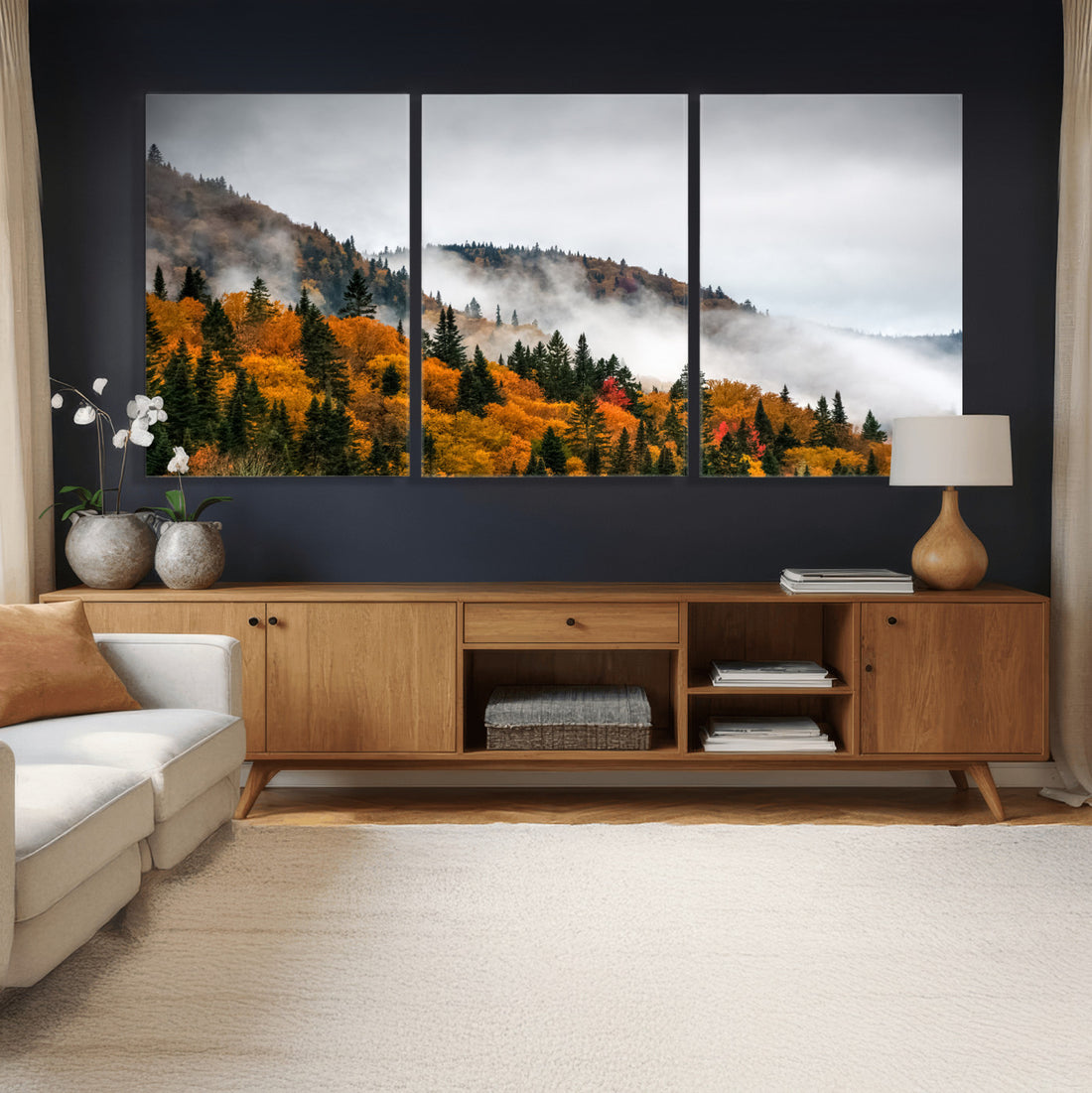 Autumn Forest Wall Art Canvas Print, Foggy Mountain Landscape