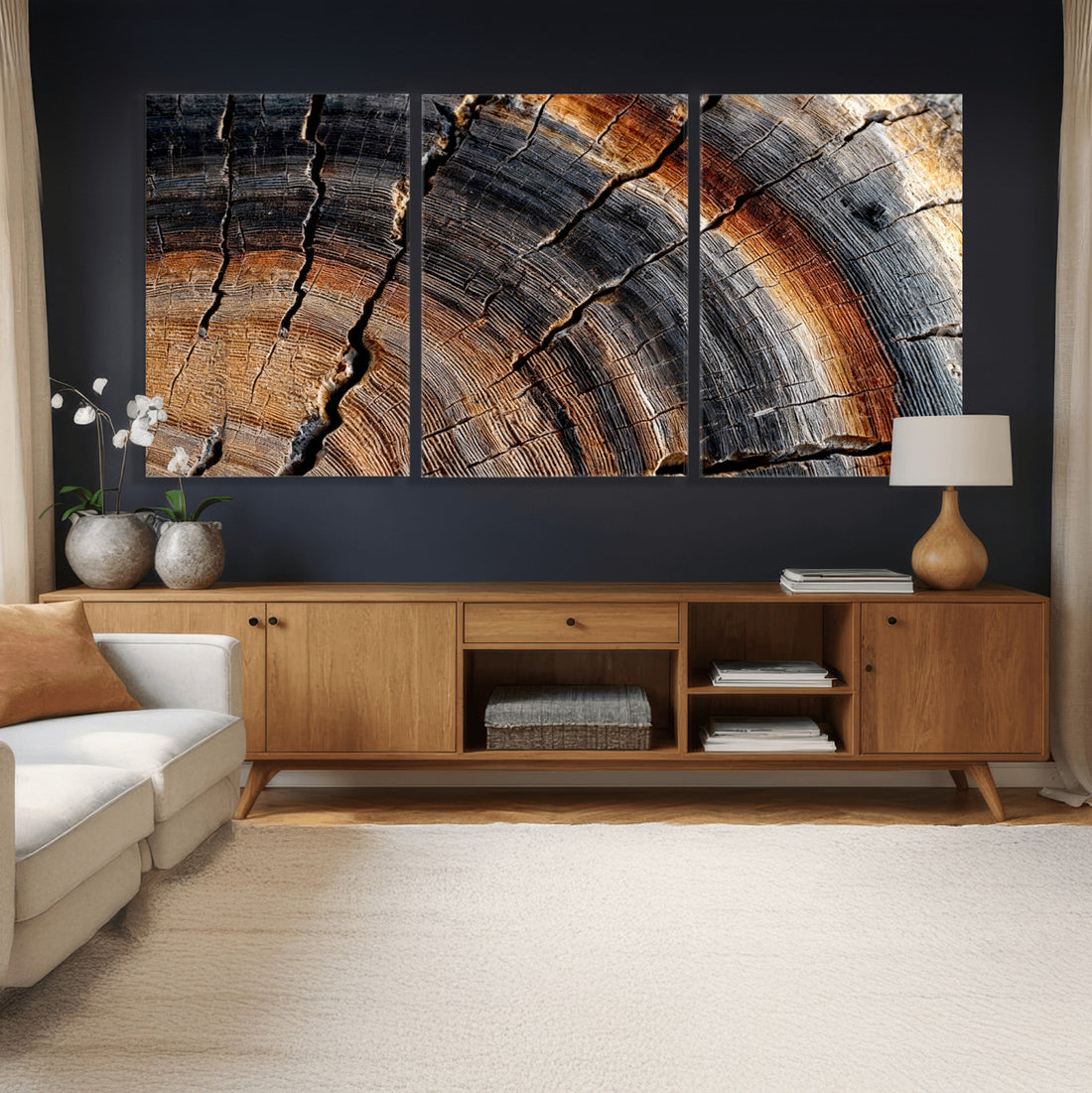 Abstract Tree Ring Wall Art Print, Natural Rustic Wood Grain Canvas