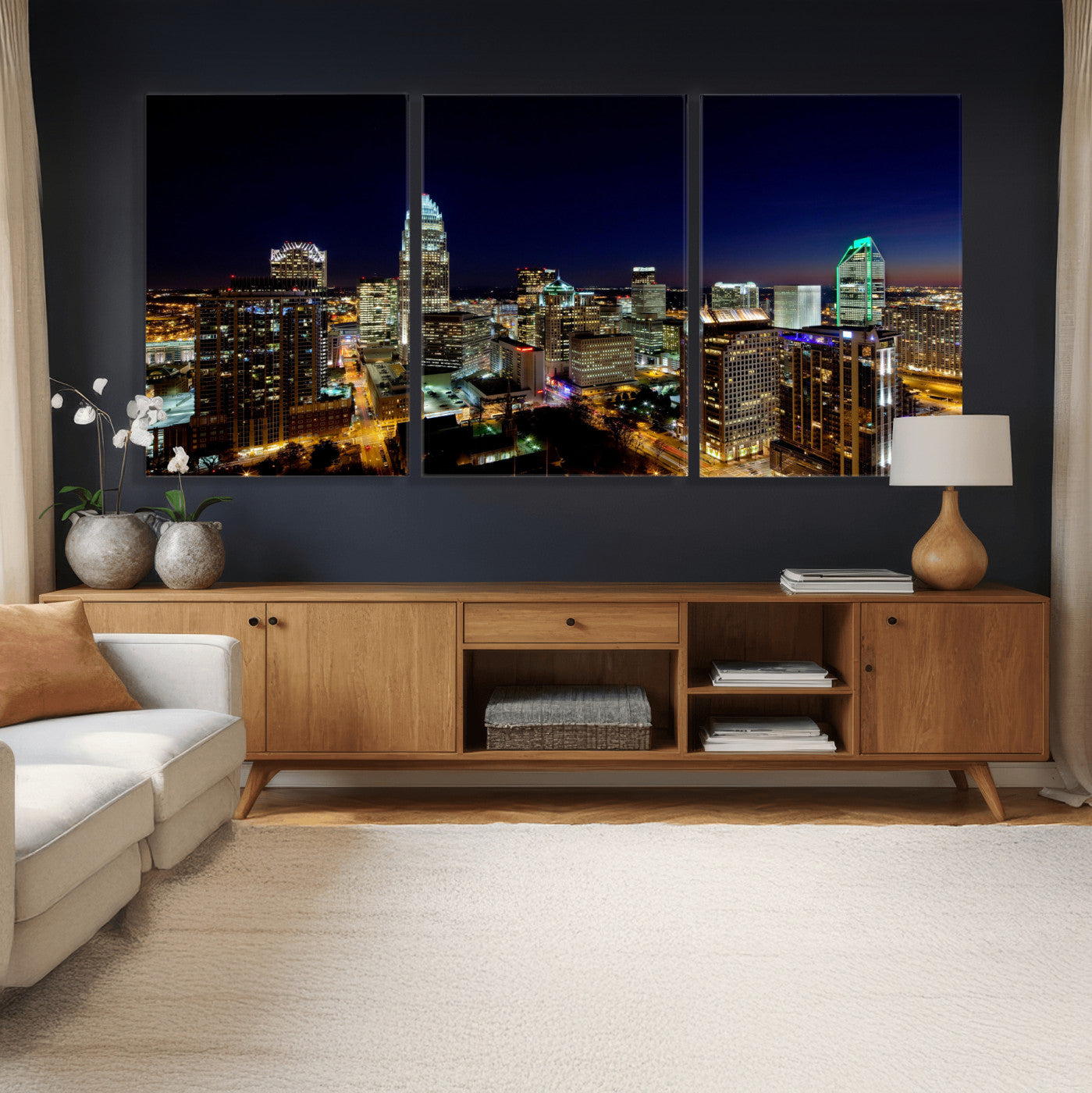 47163738-MGV-CV-36X24 - Atlanta Skyline Wall Art Canvas Print, Atlanta Downtown Night Cityscape Print for Modern Urban Wall Decor