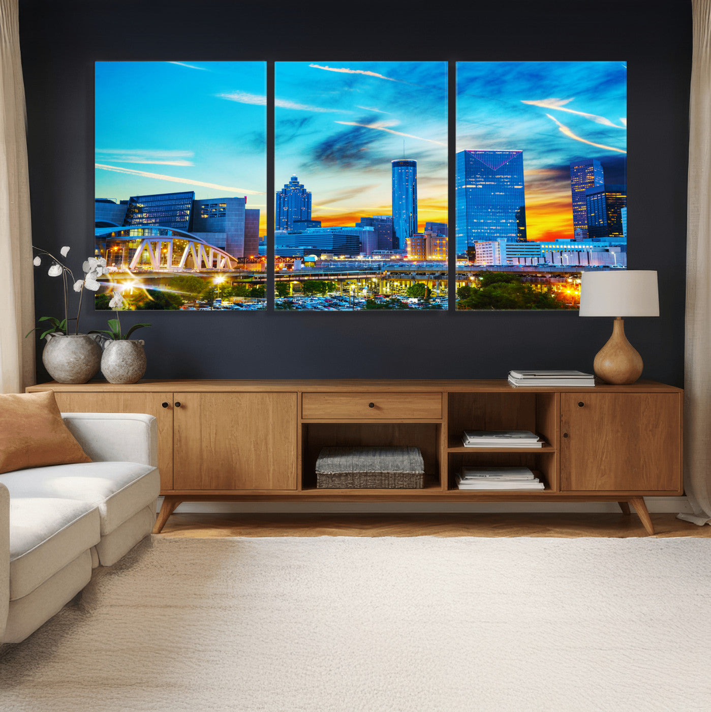 23097797-MGV-CV-36X24 - Atlanta Skyline Wall Art Canvas Print, Atlanta Downtown Night Cityscape Print for Modern Urban Wall Decor