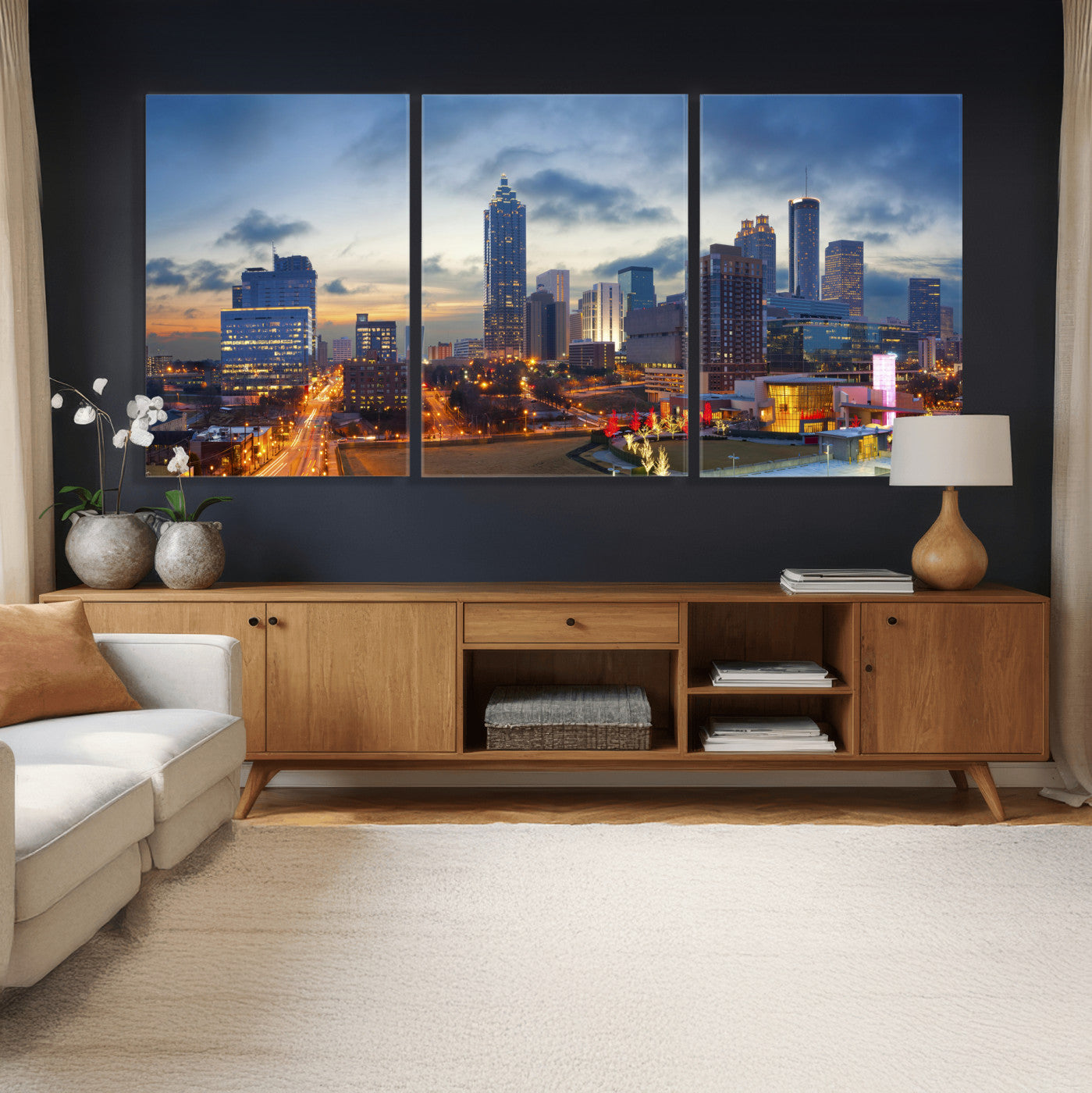 18461309-MGV-CV-36X24 - Atlanta Skyline Wall Art Canvas Print, Atlanta Downtown Night Cityscape Print for Modern Urban Wall Decor