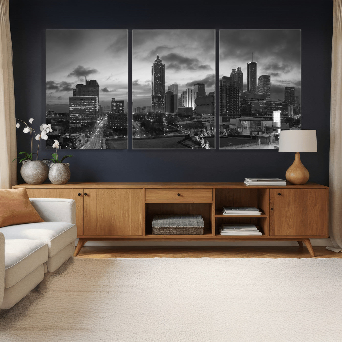 91959506-MGV-CV-36X24 - Atlanta Skyline Wall Art Canvas Print, Atlanta Downtown Night Cityscape Print for Modern Urban Wall Decor