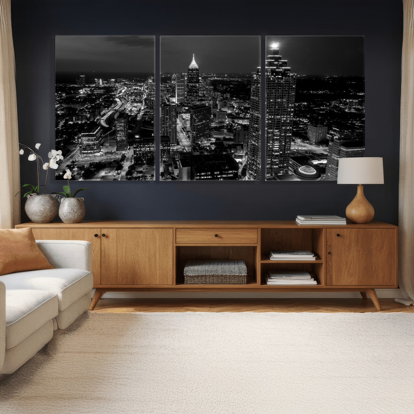 56773510-MGV-CV-36X24 - Atlanta Skyline Wall Art Canvas Print, Atlanta Downtown Night Cityscape Print for Modern Urban Wall Decor