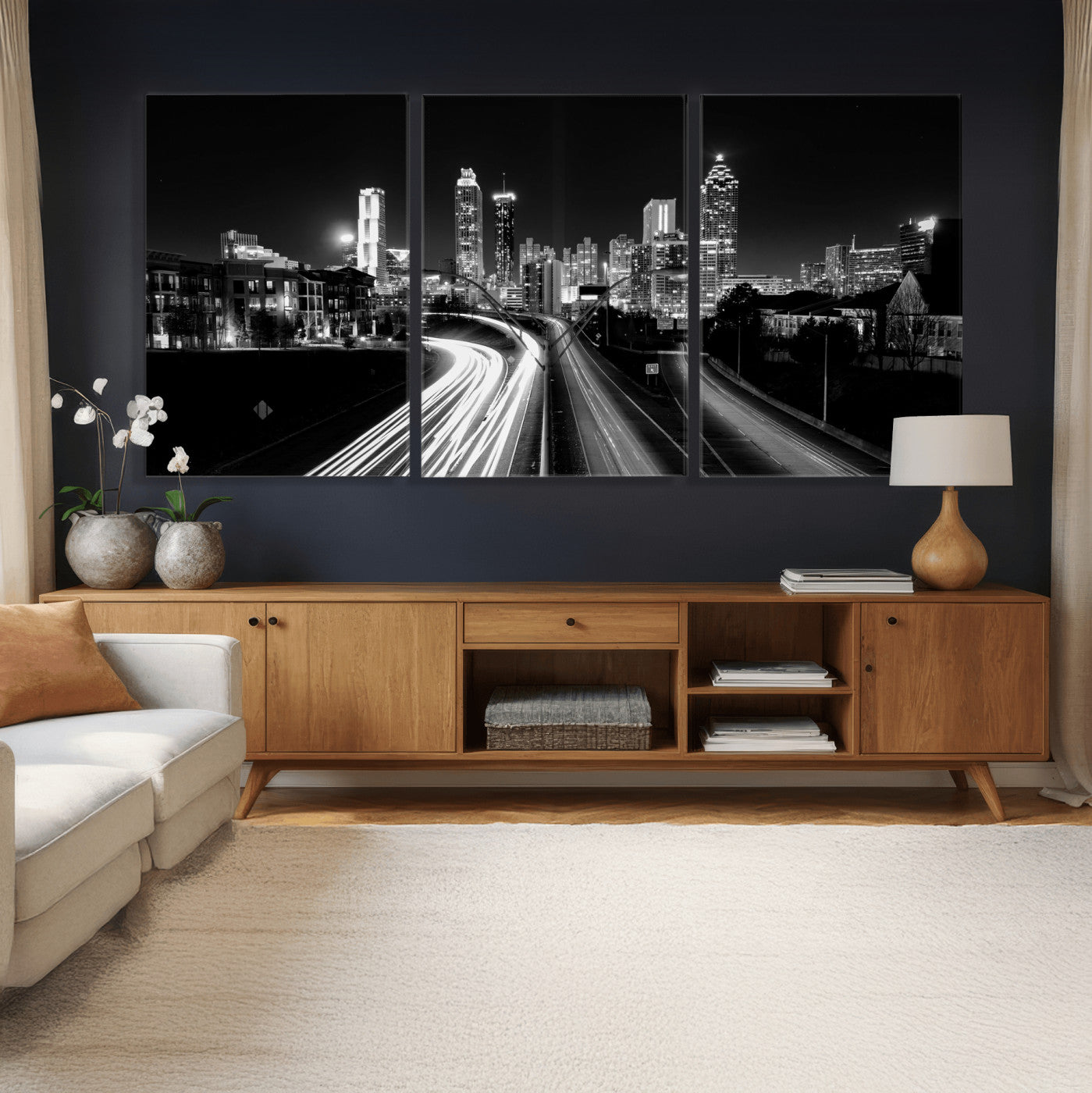 80330064-MGV-CV-36X24 - Atlanta Skyline Wall Art Canvas Print, Atlanta Downtown Night Cityscape Print for Modern Urban Wall Decor