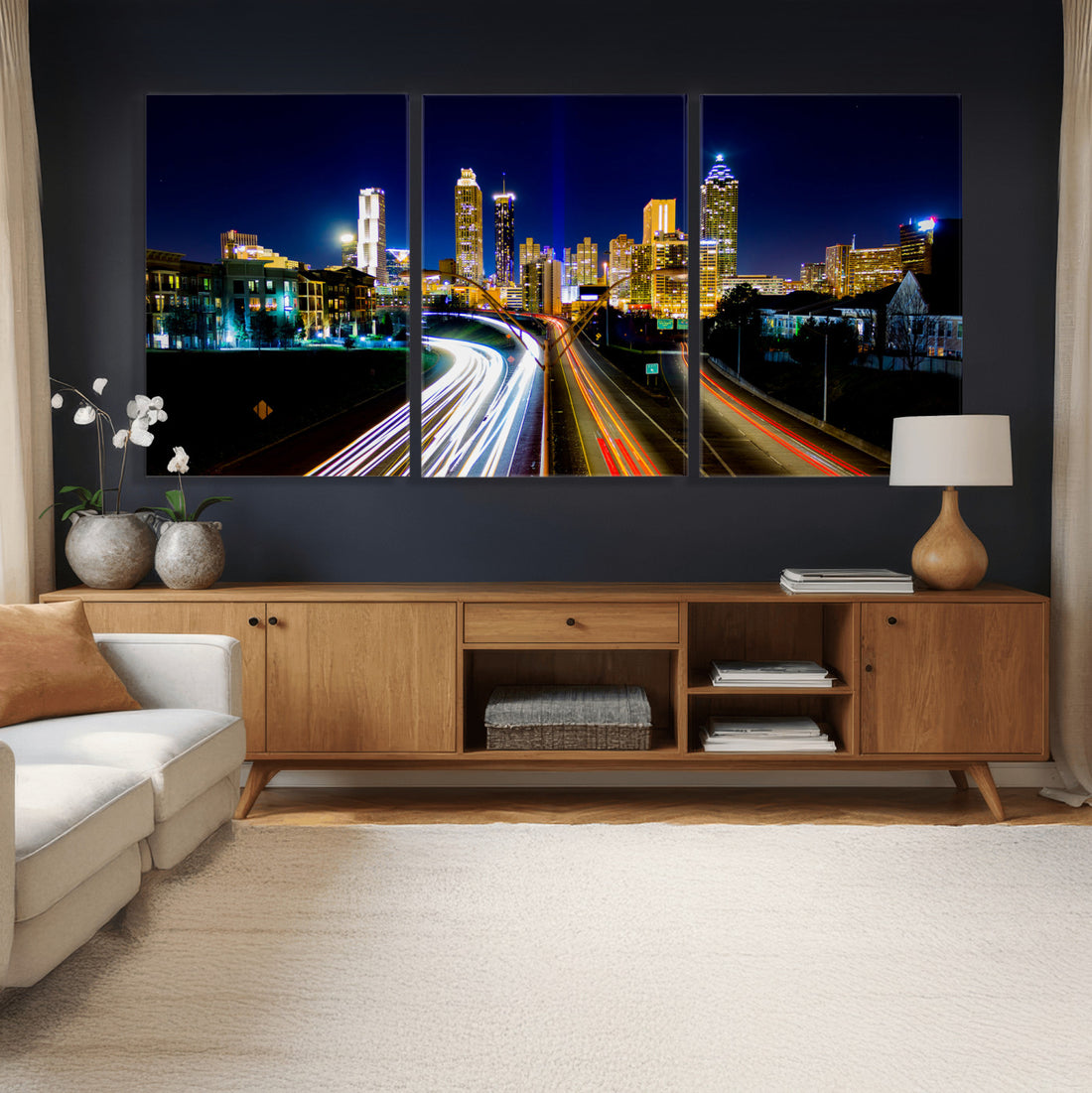 Atlanta Skyline Wall Art Canvas Print, Atlanta Downtown Night Cityscape