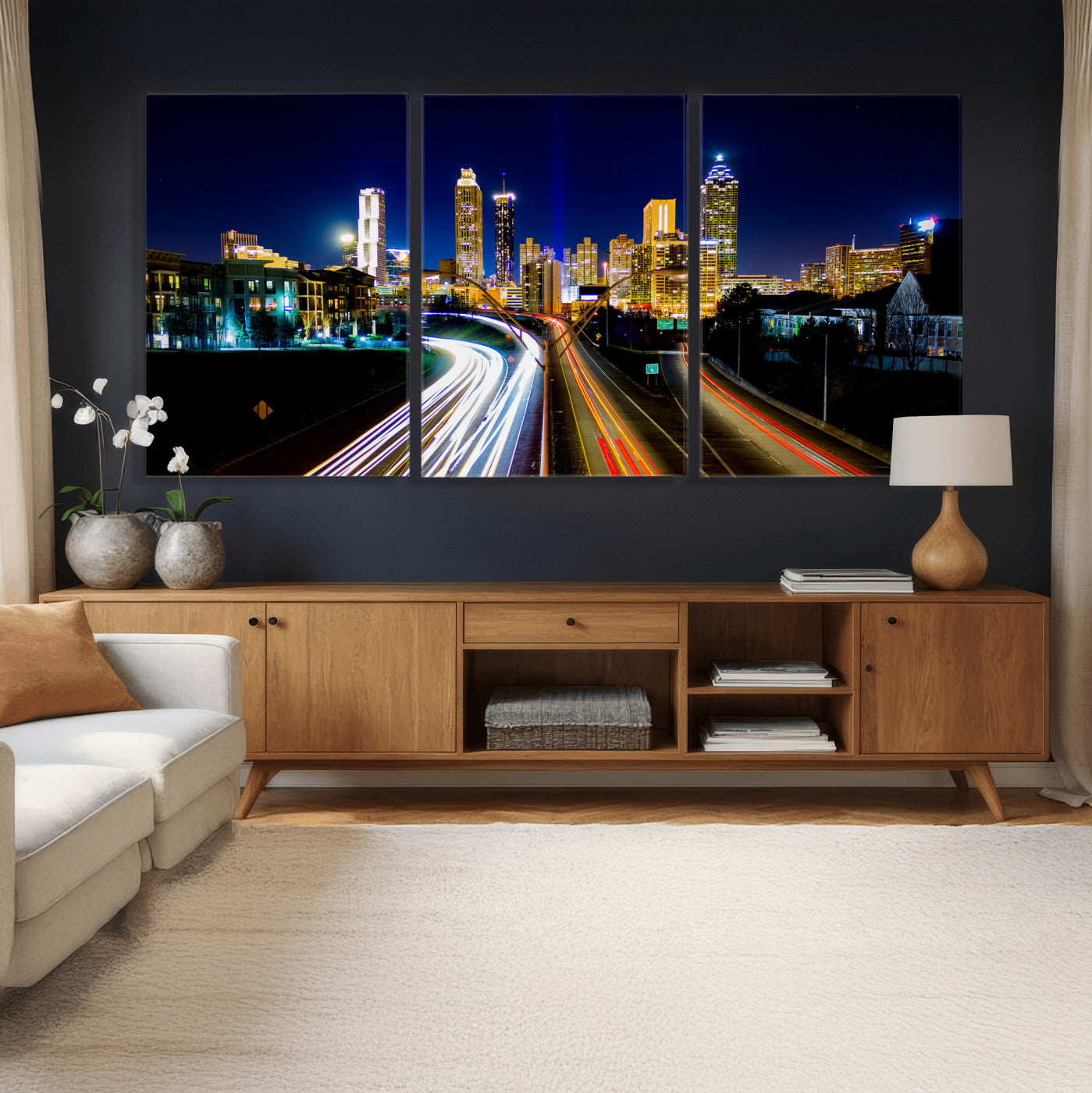 12967464-MGV-CV-36X24 - Atlanta Skyline Wall Art Canvas Print, Atlanta Downtown Night Cityscape Print for Modern Urban Wall Decor
