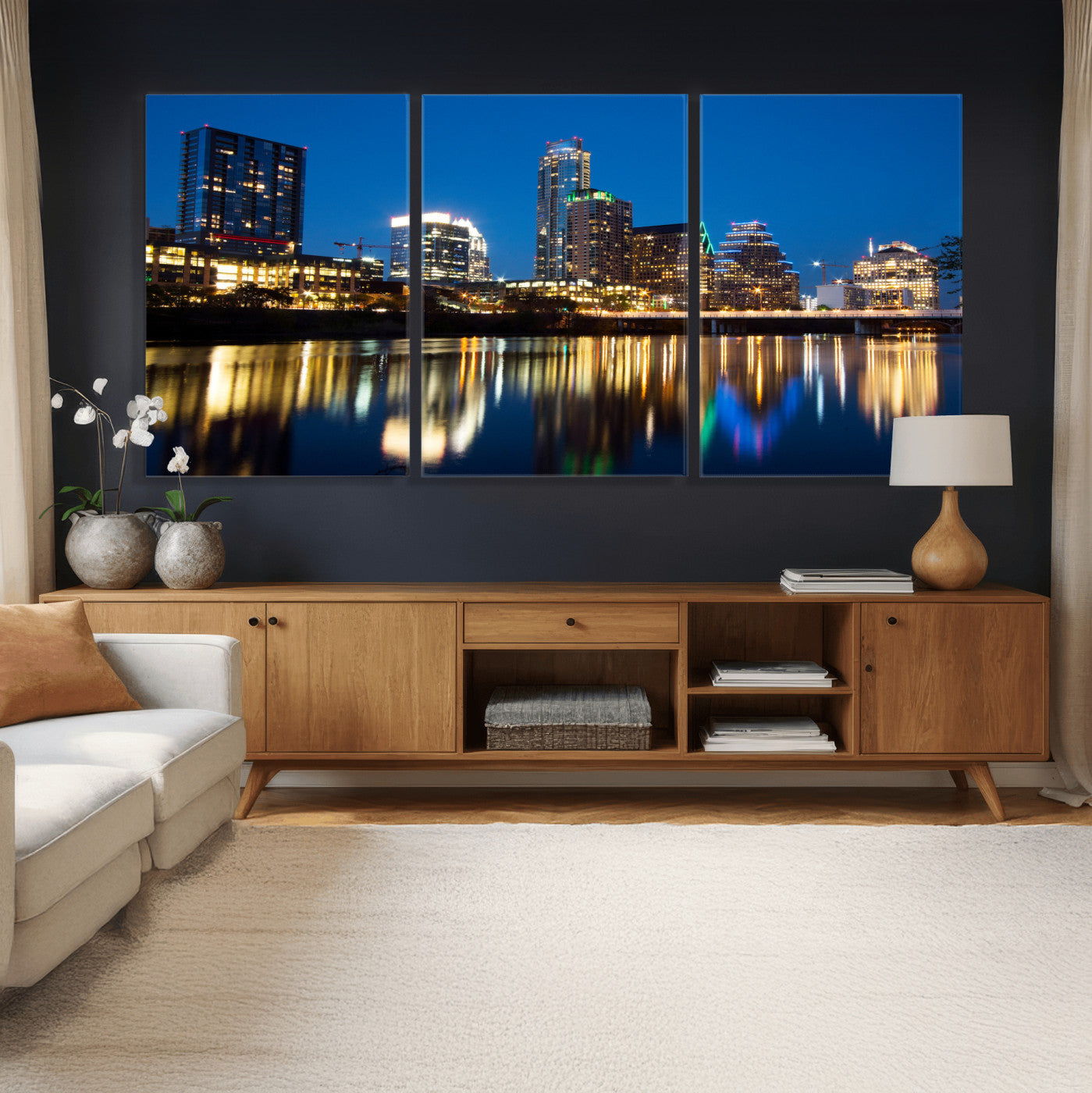 21916206-MGV-CV-36X24 - Austin Skyline Wall Art Canvas Print, Austin Downtown Night Cityscape Print for Modern Urban Wall Decor