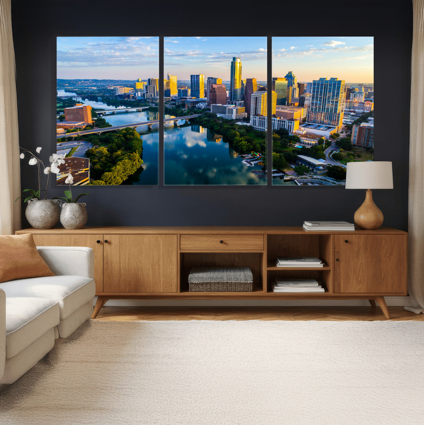 33675326-MGV-CV-36X24 - Austin Skyline Wall Art Canvas Print, Austin Downtown Night Cityscape Print for Modern Urban Wall Decor