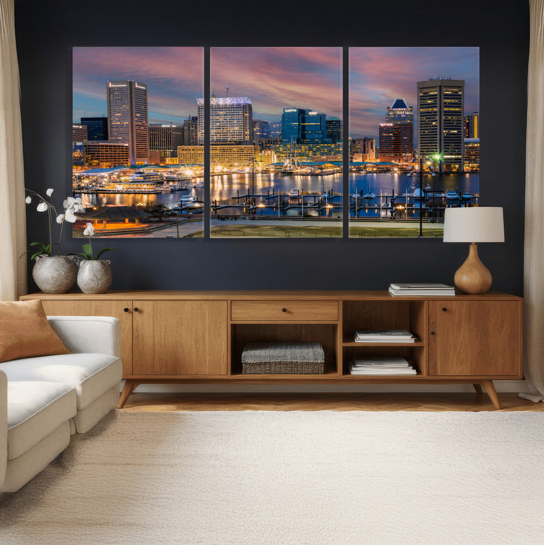 Baltimore Skyline Wall Art Canvas Print, Baltimore Downtown Night Cityscape