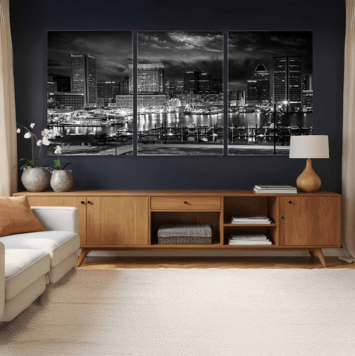 79755655-MGV-CV-36X24 - Baltimore Skyline Wall Art Canvas Print, Baltimore Downtown Night Cityscape Print for Modern Urban Wall Decor