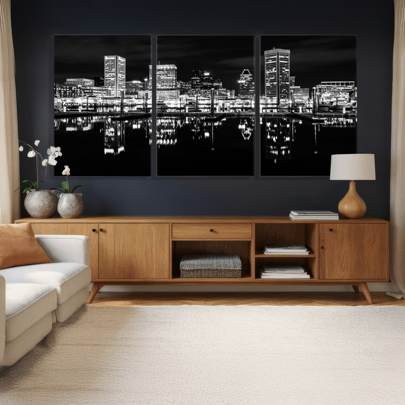 69187681-MGV-CV-36X24 - Baltimore Skyline Wall Art Canvas Print, Baltimore Downtown Night Cityscape Print for Modern Urban Wall Decor