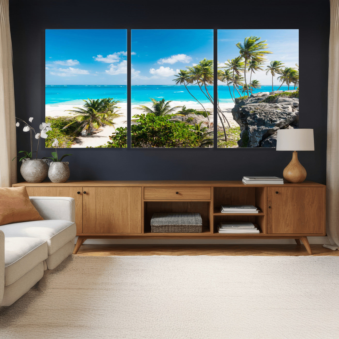 79995168-MGV-CV-36X24 - Barbados Beach Wall Art Canvas Print, Palm Tree Ocean Landscape, Turquoise Sea Coastal Photography, Tropical Island Wall Decor, Framed Ready to Hang