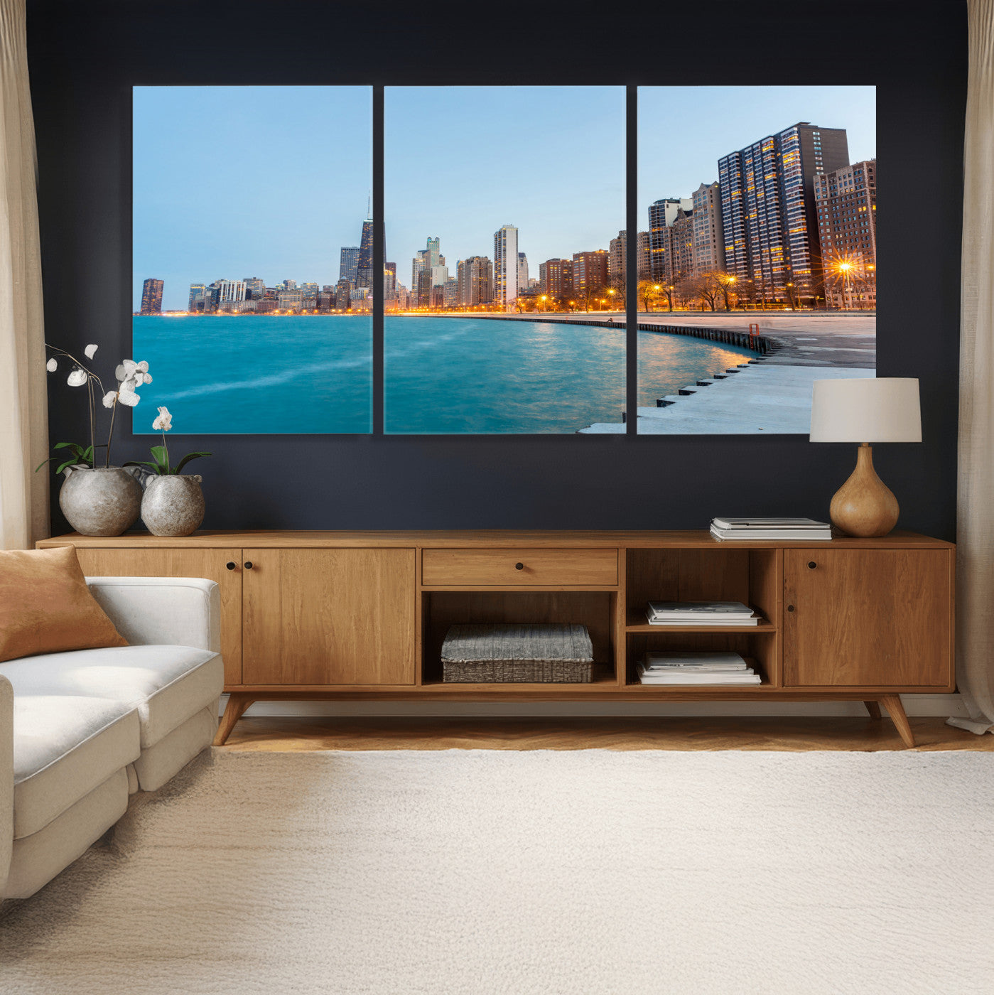 66780141-MGV-CV-36X24 - Chicago Wall Art Canvas Print, Chicago City Downtown Night Cityscape Print for Modern Urban Wall Decor