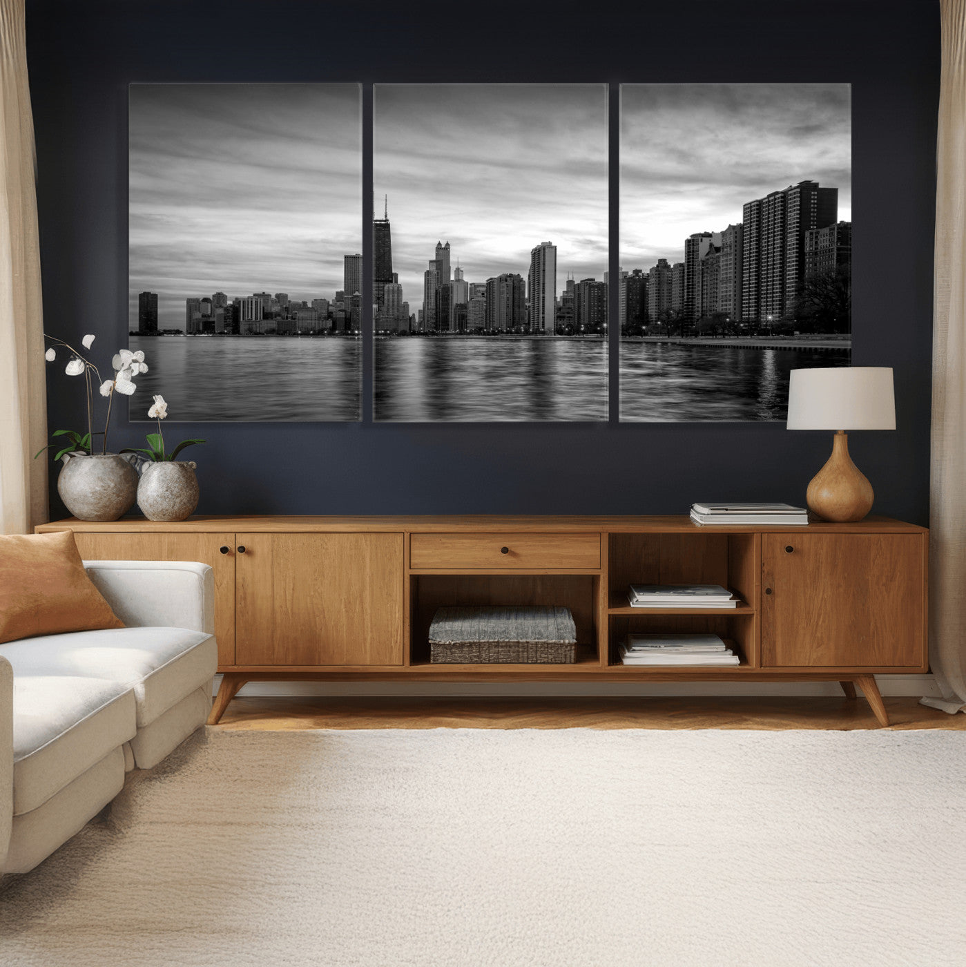 74552581-MGV-CV-36X24 - Chicago Wall Art Canvas Print, Chicago City Downtown Night Cityscape Print for Modern Urban Wall Decor