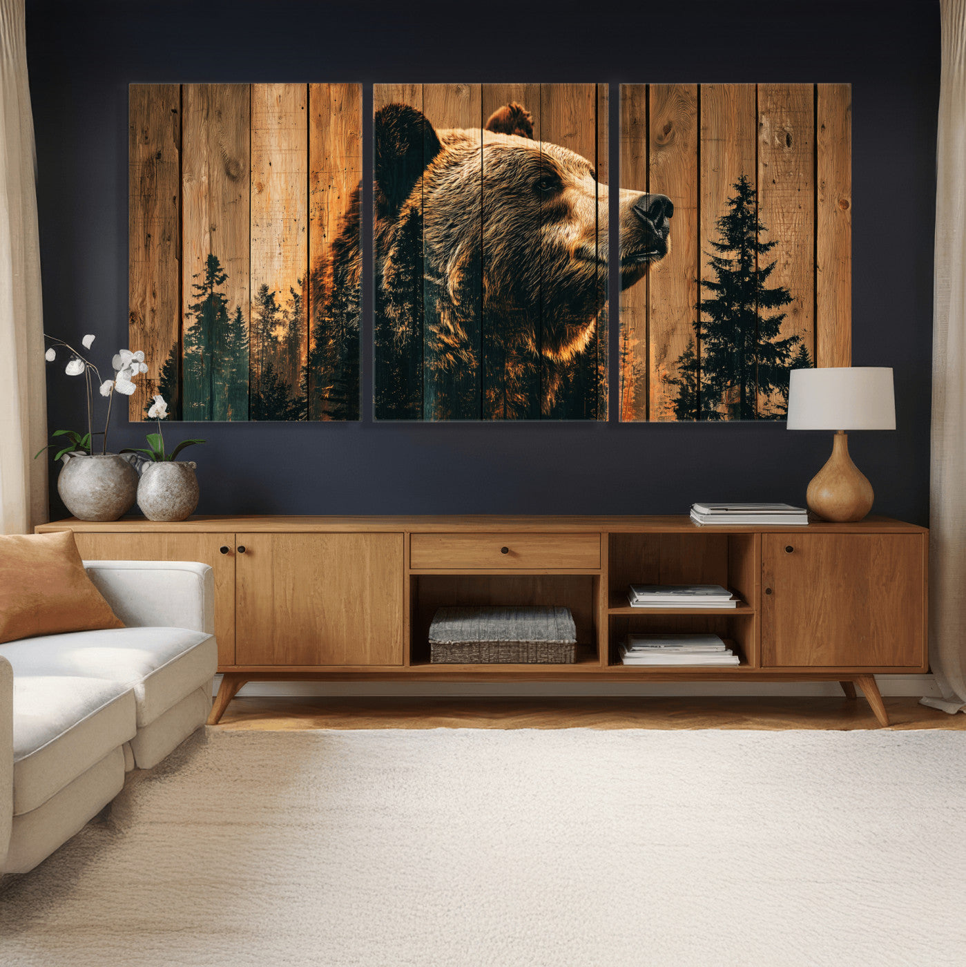 Rustic Bear Wall Art Canvas Print – Woodland Wildlife Artwork