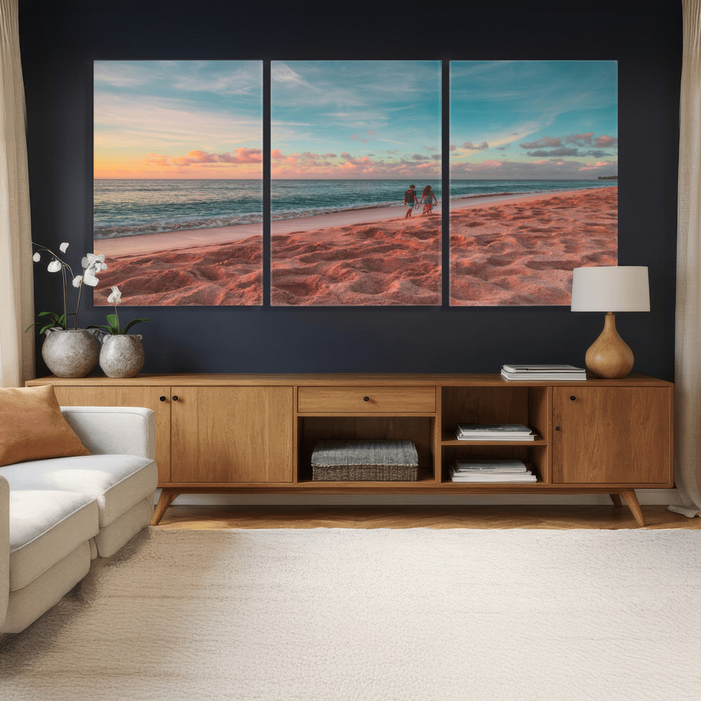 44501307-MGV-CV-36X24 - Pastel Beach Walk Wall Art Canvas Print – Soft Coastal Photography Artwork Print for Bedroom, Living Room, and Serene Home Decor