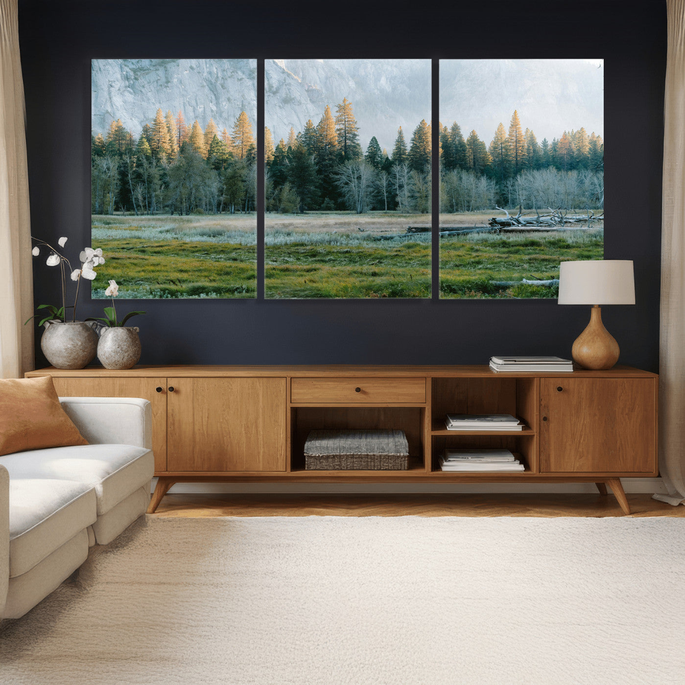 95548744-MGV-CV-36X24 - Forest Meadow Wall Art Canvas Print, Pine Tree Landscape Nature Artwork, Mountain Valley Scenic Photography, Calm Wilderness Wall Decor