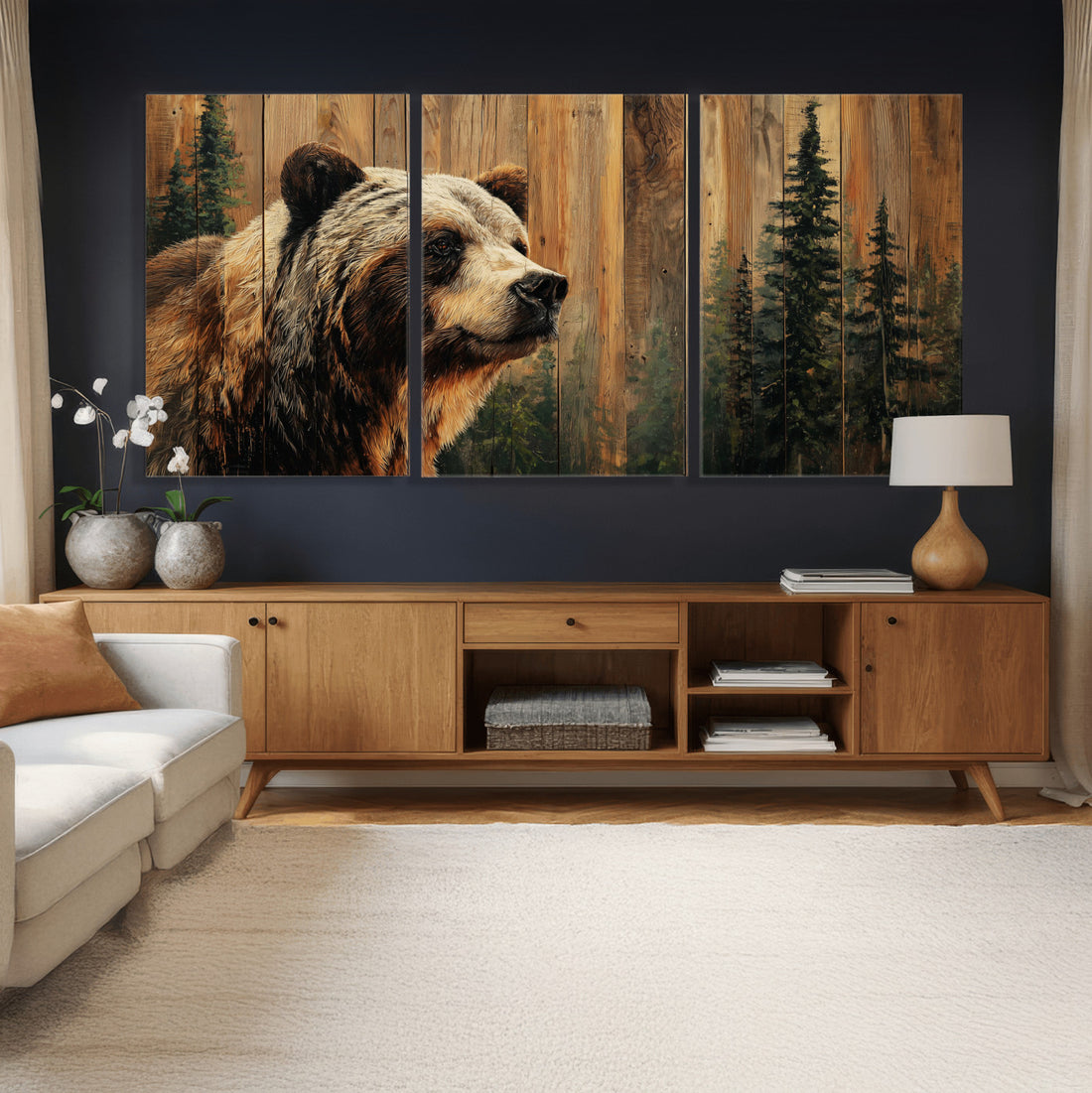 Grizzly Bear Wall Art Canvas Print, Rustic Wildlife Bear Artwork for Cabin and Lodge Decor