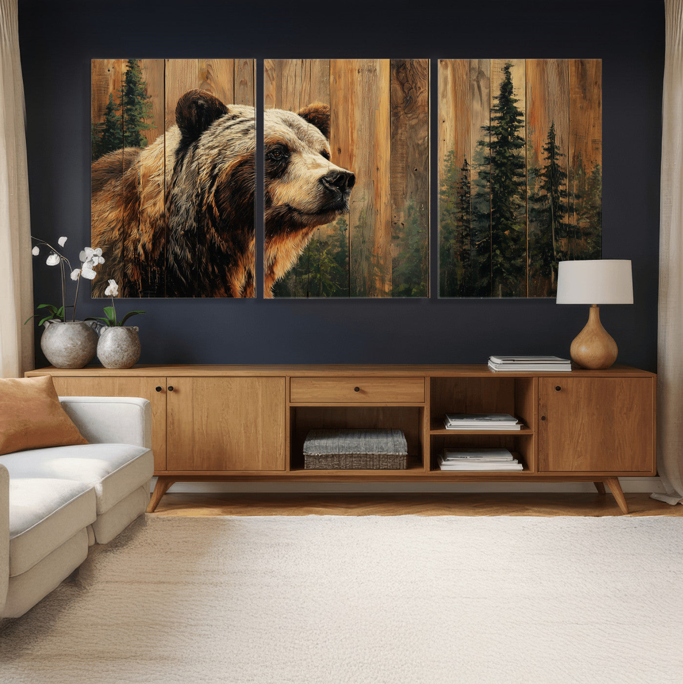 75645180-MGV-CV-36X24 - Grizzly Bear Wall Art Canvas Print, Rustic Wildlife Bear Artwork, Forest Animal Painting, Cabin Lodge Nature Wall Decor