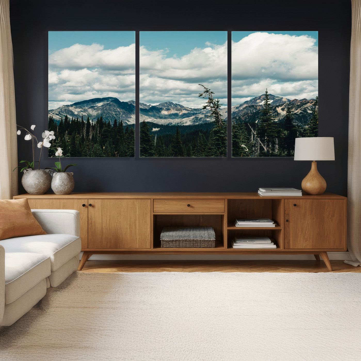 30416773-MGV-CV-36X24 - Mountain Forest Wall Art Canvas Print, Alpine Pine Tree Landscape Photography, Scenic Wilderness Mountain View, Nature Wall Decor